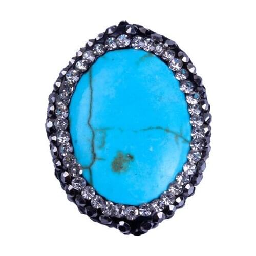 Natural Blue&White Statement Stone Pendant Charm Oval Shape Pave Rhinestones Pendant Fine Jewelry for Necklace