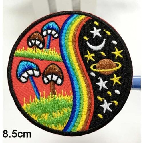 New Arrival Mushroom Rainbow Hippie Cosmic Boho Retro Love Peace Applique Iron On Patch Space Moon And Star