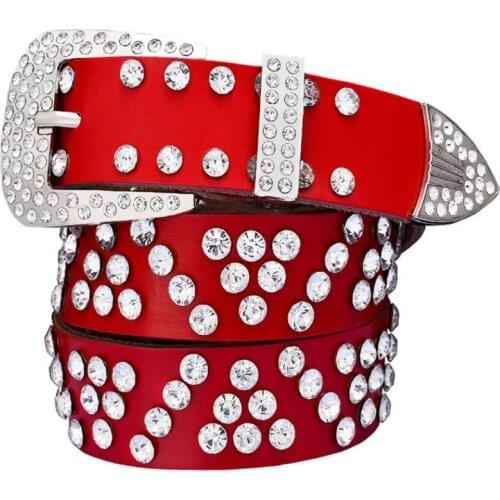 2021 New Design Genuine Leather Pin Buckle Belt Inlaid With Rhinestone Triangle Water Drill accessorized with jeans gift party