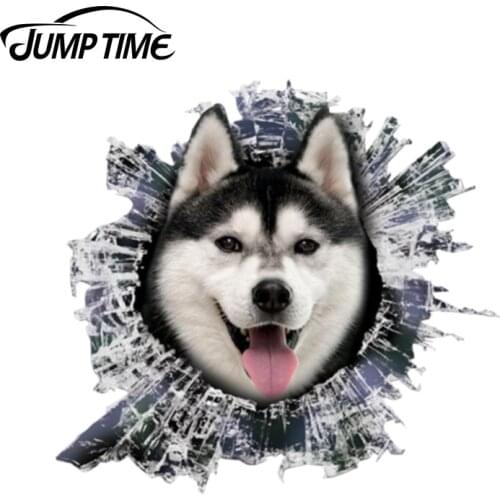 Jump Time 13cm x 12.2cm 3D Husky window sticker Glass Slag Decal Reflective Stickers Waterproof Car Styling Bird Decals