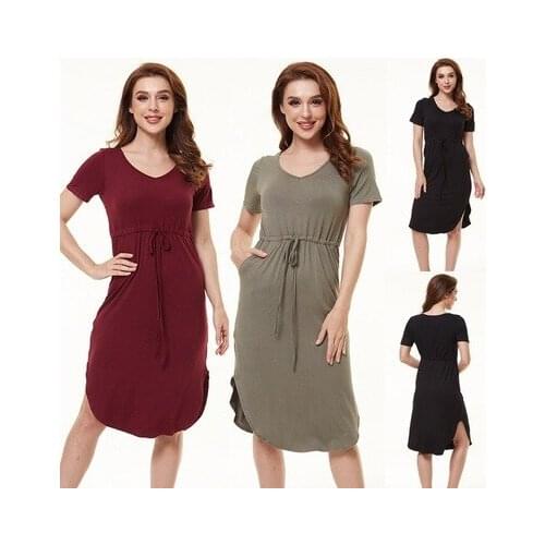Plus Size 5XL Womens Summer Fashion Casual Pure Color V-neck Tether Ladies Short Sleeve Dress Irregular Harajuku Pullover Dress