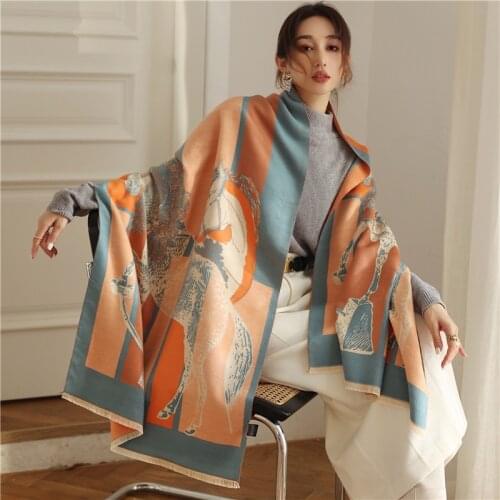 2021 Brand Print Cashmere Women Scarf Winter Autumn Thick Blanket Horse Warm Shawl Wrap Bafanda Pashmina Soft Head Long Scarves