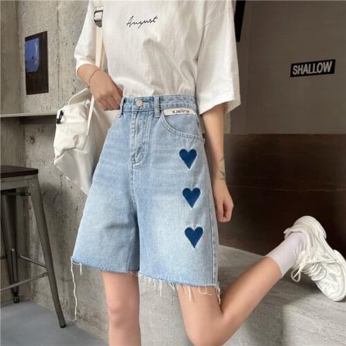 A [film] spring and summer of han edition student high waist shorts denim women show thin wide-legged pants in the five minutes