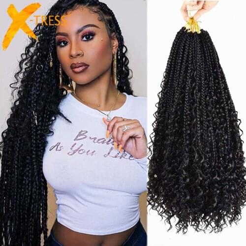 Synthetic Goddess Box Braid Crochet Hair Extensions For Black Women River Locs With Curly Ends Pre Looped Braiding Hair X-TRESS
