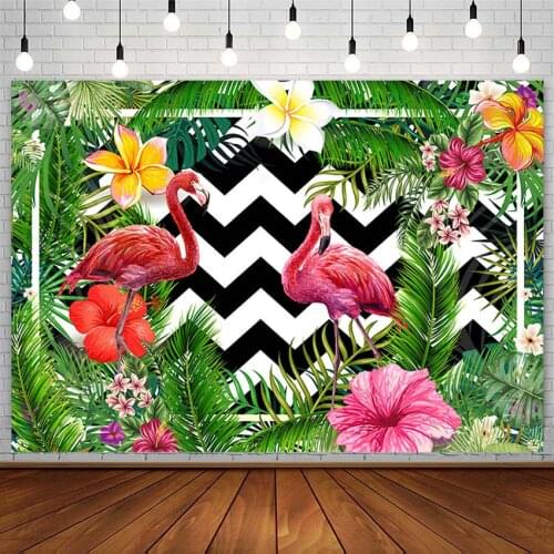 Tropical Hawaiian Backdrop Flamingo Green Leaf Flower Birthday Banner Photography Background Photo Studio Decor Props Photozone