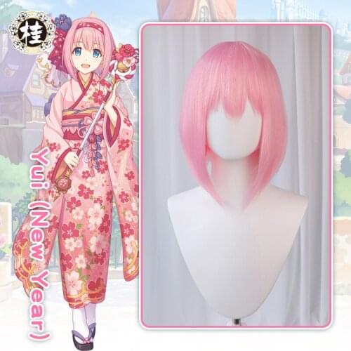 Uwowo Game Princess Connect! Re:Dive Kusano Yui New year Ver. Cosplay Wig 35cm Pink Bob Cut Hair