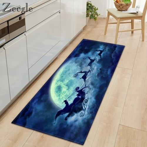 Zeegle Christmas Printed Kitchen Carpet Rectangle Doormat Non-slip Door Mat Indoor Entrance Floor Carpet Bedroom Bedside Carpet