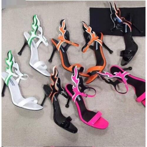 Real photo INS hot woman open toe high heel flame tail sandal fashion woman colorful flame tail high heel sandal real photo