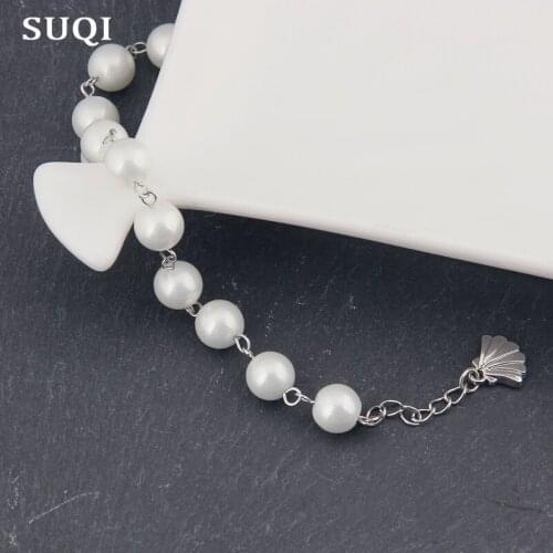SUQI Summer Round Shell pearl Charm Bracelets For Women Fashion Adjustable Party Dress Decoration beaded bracelets stone Jewelry