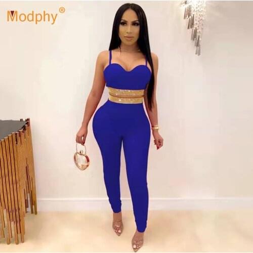 Spring 2020 New Ladies Bandage Set Sexy Spaghetti Waist Diamond + Pencil Pants Two-piece Bodycon Set Club Party