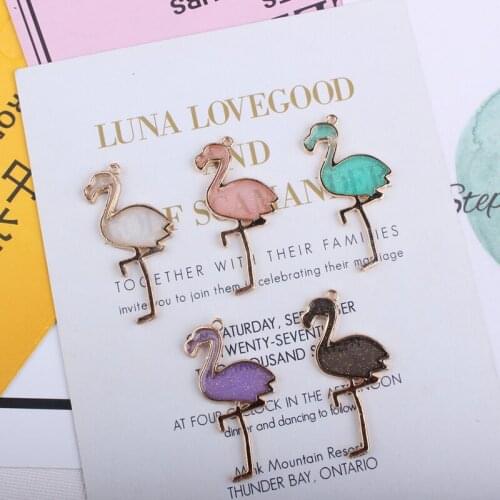 10pcs Double-sided Bling Drop Oil Flamingo Enamel Charms Bracelet DIY Pendant INS Style Metal Charms Jewelry Accessories YZ128