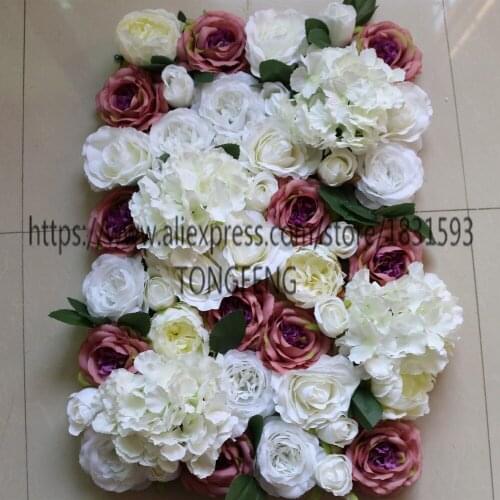10pcs/lot Wedding decoration Artificial rose flower wall wedding background decoration With leaves artificial flowers TONGFENG