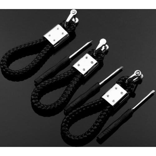 10pcs High quality leather braided rope for sline RS AMG M tricolor car logo metal keychain mens waist hanging business gift
