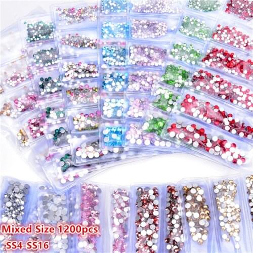 1200pcs Mixed Sizes Colorful Non Hot Fix Rhinestone Crystal AB Glass Flatback Rhinestone Strass For Nail Art Decorations clothe