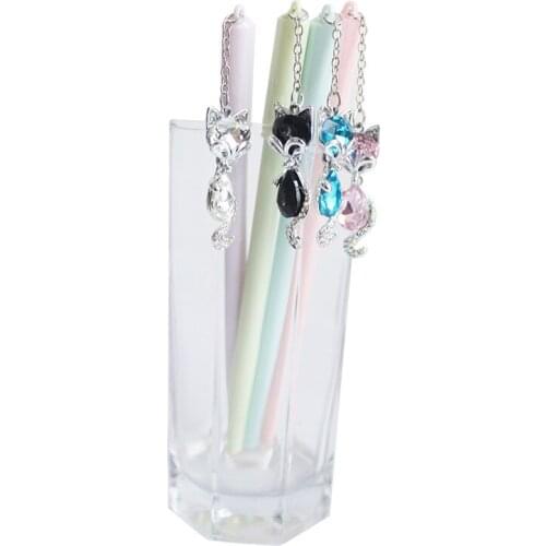 24PCS South Korea Stationery Simple Pendant Pen Metal Alloy Rhinestone Fox Students Gel Pen Kawaii School Supplies