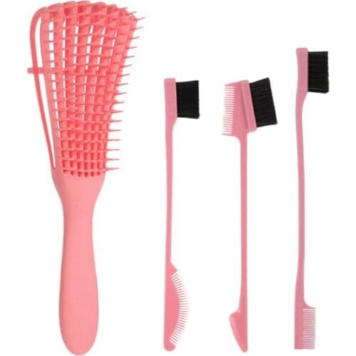 4Pcs/Set Detangling Brush Set for Curly Hair Detangler Brush for Textured 3A to 4C Kinky Wavy for Dry/Long Thick Hair