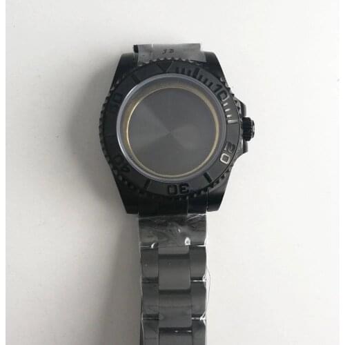 40mm parnis Black PVD Watch Case sapphire glass hardened brushed fit fit 2836 Miyota 82 movement High quality watchcase