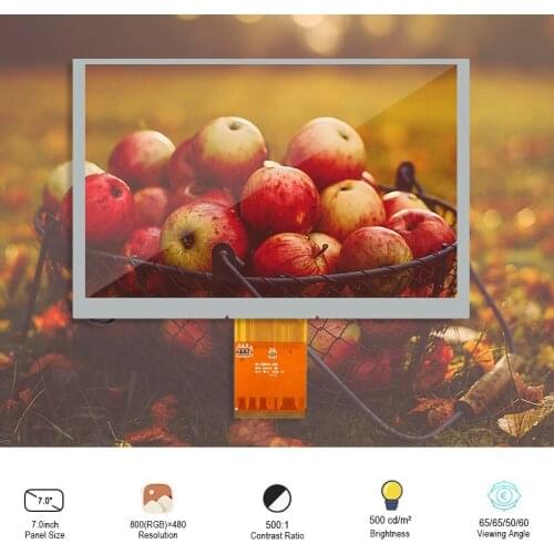 Original AUO A070VW08 V2 7 Inch Display Resolution 800*480 SRGB Industry TFT LCD Screen 500 Nits 60 pins FPC LCM Module