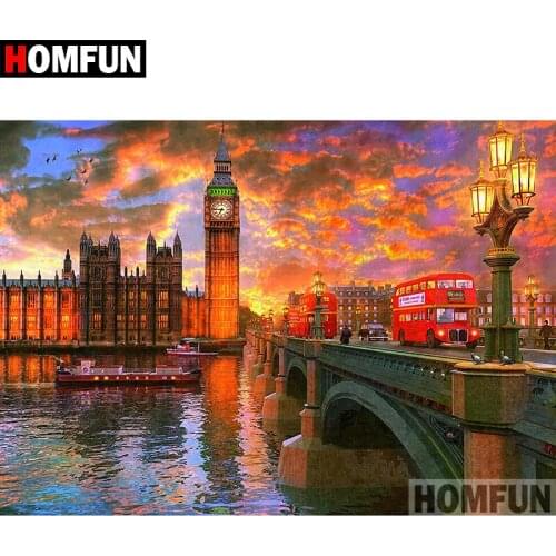 HOMFUN 5D DIY Diamond Painting Full Square/Round Drill "Bridge scenery" Embroidery Cross Stitch Mosaic Home Decor Gift A08403