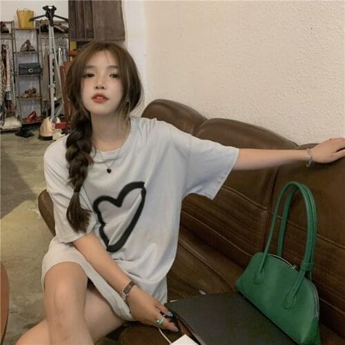 Printed Round Neck White Short-sleeved T-shirt Womens Summer Clothes New Korean Version Loose and Thin All-match T-shirt Women