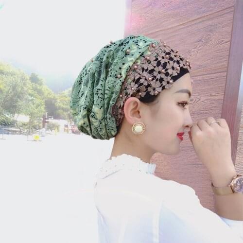 Beading Womens Turban Cap Embroidery Muslim Headscarf Bonnet Ready to Wear Turban Hijabs Femme Head Wraps Islamic Inner Hijabs