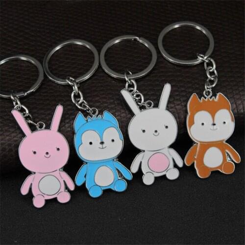 Cute Cartoon Animal Bunny Keychain Metal Zinc Alloy Rabbit Fox Keyring Charm Bag Accessories Fashion Jewelry Couple Trinket Gift