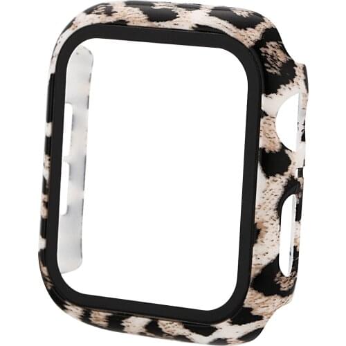 PC Leopard Print Protector Case with Glass Film for Apple Watch SE Cover Series 6 5 4 3 Bumper for iWatch 40mm 44mm 38mm 42mm