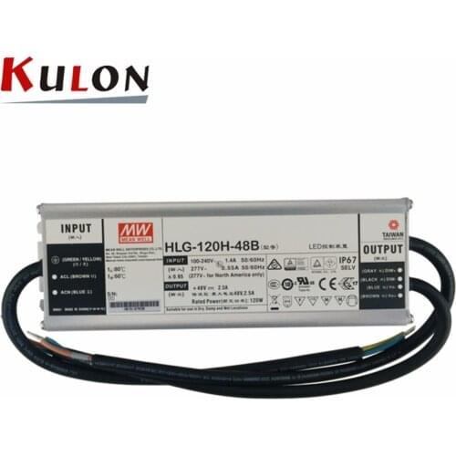 Original MEAN WELL HLG-120H-48B LED driver 120W 48V 2.5A Output Adjustable IP67 level Constant Current Power Supply