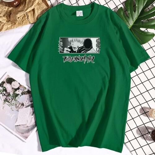 Cotton Jujutsu Kaisen Toge Inumaki Print Tshirts Men Funny Brand Clothes Loose Crew Neck Short Sleeves Vintage T Shirt