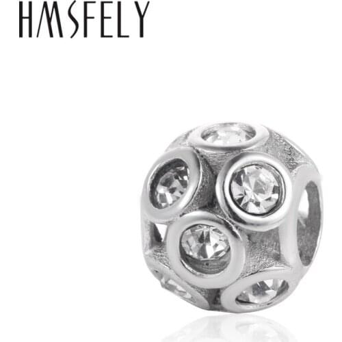 HMSFELY 316L Stainless Steel Hollow Crystal Beads For Jewelry Making Womens Pink Big Hole Charm Beads Accessories DIY Bracelets