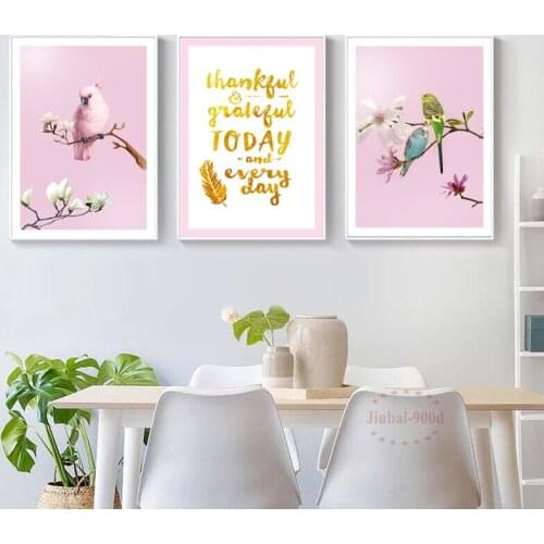 Nordic Style Canvas Art Print Parrot Painting Poster Gold Color Quote Poster Wall Art Picture For Bed Room Living Room Unframed