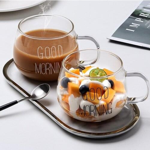 Coffee Mug Transparent Breakfast Oatmeal Glass Mug Milk Yogurt Cup Cocktail Glass Crystal Mugs Handle Drinkware Couple Gifts