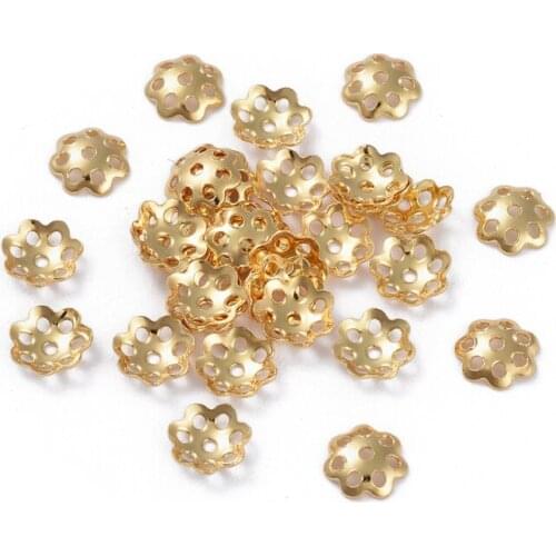 100pcs 6x1mm Filigree More-Petal Flower Bead Caps Diy Accessories End Caps For Jewelry Making Findings,Hole: 1mm
