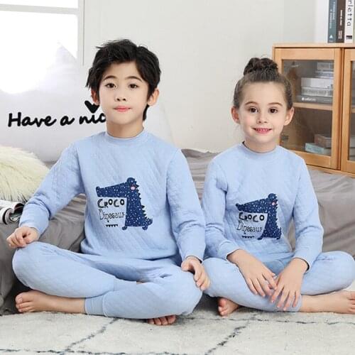 3T To 12Y Boys and Girls Three-Layer Thicken Underwear Set Children Cotton Clothing Set 2020 Winter New Cartoon Warm Suit, #9243