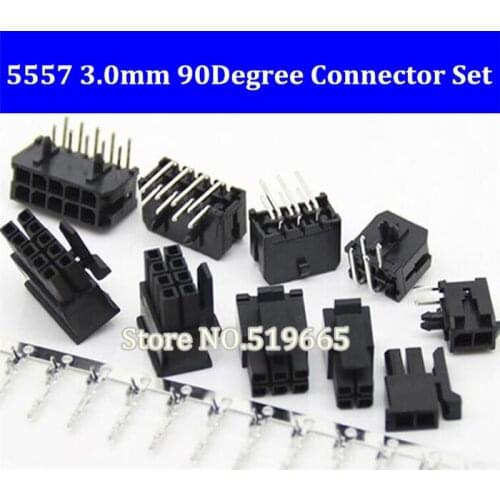 50Set 5557 Connector 3.0mm 2/4/6/8/10/12/14/16/18/20/22/24P Right Angle Black PCB Wire Soldered ( Pin Header+Housing+Terminals )