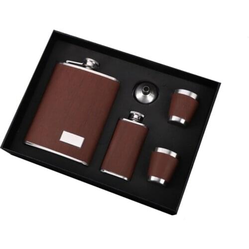 9oz Metal Whisky Cups Liquor Flagon 304 Stainless Steel Alcohol Vodka Bottle Wood Grain Hip Flask Gift Set набор для виски