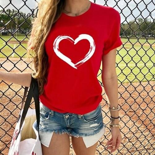 Fashion Heart Print Women T-Shirt Ladies Casual Basis O-Collar Tee Shirt Female Short Sleeve T-Shirts Love Graphic Tops Cute