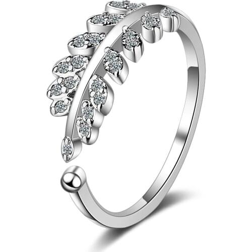 Trend 925 Sterling Silver Ring Women Jewelry Exquisite Crystal Leaf Rings For Girls Bride Wedding Vintage Finger Accessories