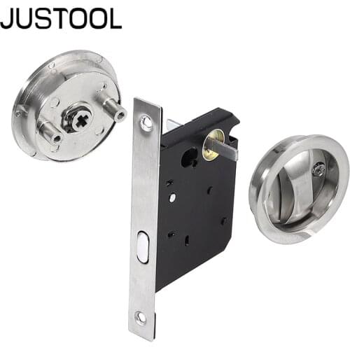 JUSTOOL Sliding Pocket Door Bathroom Lock Set Hook Flush Pull Slide Locks Sliding Bathroom Privacy Hook Lock
