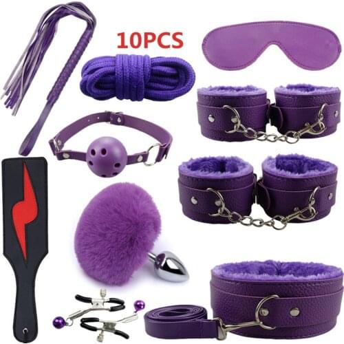 New Sex Handcuffs Collar Whip Gag Nipple Clamps BDSM Bondage Rope Erotic Adult Sex Toys For Woman Couples Anal Butt Plug Tail