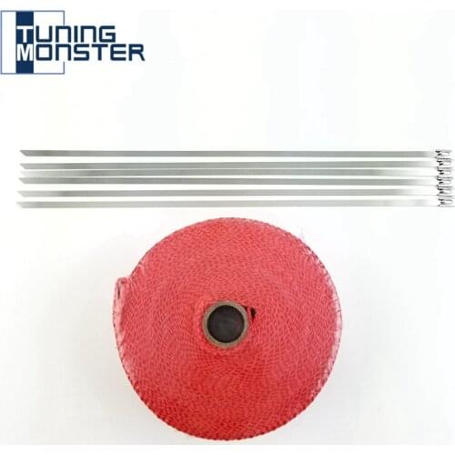 Tuning Monster 10mX2" Fiberglass Exhaust Pipe Header Heat Wrap Resistant Downpipe 6 Stainless Steel Ties for Motorcycle Car