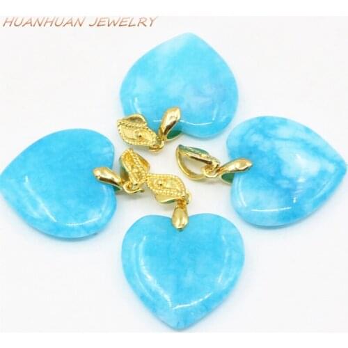 New Trendy Natural Blue Jades Chalcedony Stone Pendant Chain Necklace For Women Heart Shape 25mm Pendants Charms Jewelry B3350