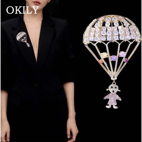 OKILY Elegant Colorful Zircon Balloon Brooches for Women Wedding Party Jewelry Banquet Accessories Hot Air Balloon Brooch Pins