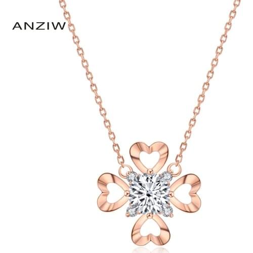 925 Sterling Silver Moissanite Diamond Four Lelaves Neckalce Silver 6.5mm Solitiare Pendant Necklace Women Wedding Jewery