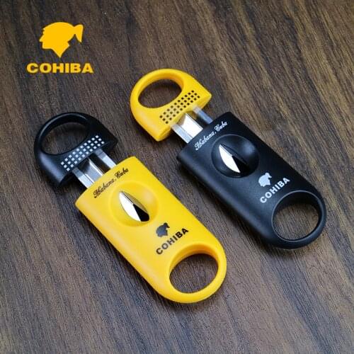 COHIBA Plastic V-Cut Cigar Cutter Brand New Stainless Steel Blades Classic Cigar Cutter Guillotine Christmas Cigar Scissors Gift