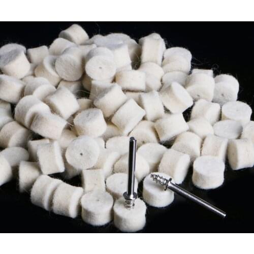 100Pcs Wool Felt Polishing Buffing Pad 13mm + 2 Shank For Grinding Wheel
