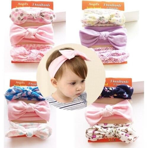 3 PCS Baby Girl Bowknots Rabbit Ear Flower Headband Hair Accessories Clothes Band Newborn Headwear Headwrap Hairband Infant Gift