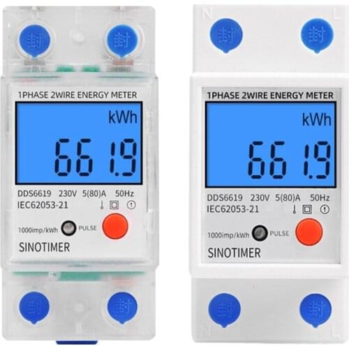 SINOTIMER DDS6619-012 AC 220V 80A LCD Digital Backlight Single Phase Energy Meter KWh Power Consumption Meter Wattmeter