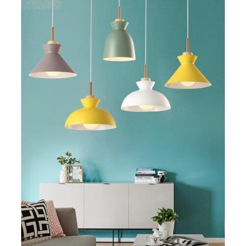 Nordic Pendant Lights For Home Lighting Modern Hanging Lamp Wooden Aluminum Lampshade LED Bulb Bedroom Kitchen Light 90-260V E27