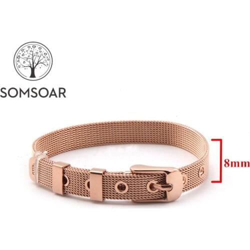 Somsoar Jewelry Rose Gold 8mm Wide Mesh Bracelet Stianless Steel Mesh Bracelet Bangle fit 8mm DIY Slide Story Charms